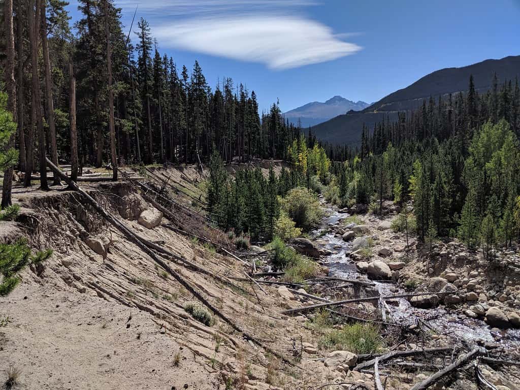 A fast freestone river running through a Rocky Mountain valley